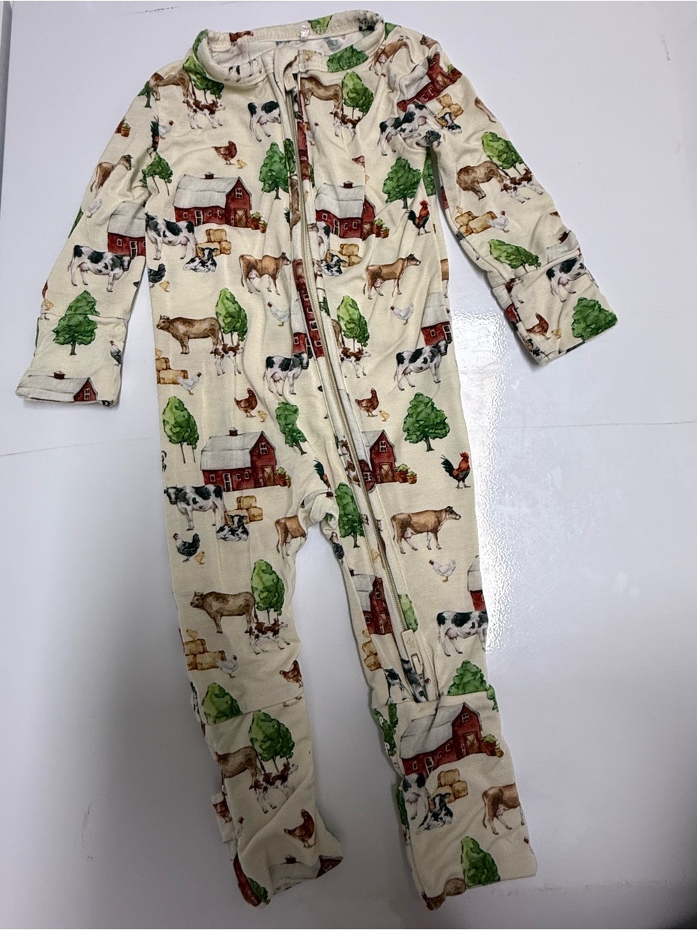 Posh Peanut Baby 0-3M Farm Animal Print Convertible Zip Footie Pajamas